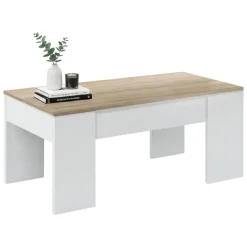 Tavolino da salotto rettangolare bianco e rovere 100x45x50h cm - Almas