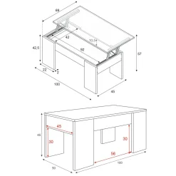 Tavolino da salotto rettangolare bianco e rovere 100x45x50h cm - Almas