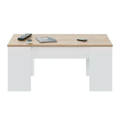 Tavolino da salotto rettangolare bianco e rovere 100x45x50h cm - Almas