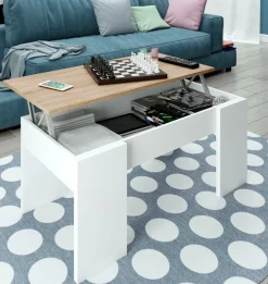 Tavolino da salotto rettangolare bianco e rovere 100x45x50h cm - Almas