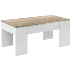 Tavolino da salotto rettangolare bianco e rovere 100x45x50h cm - Almas