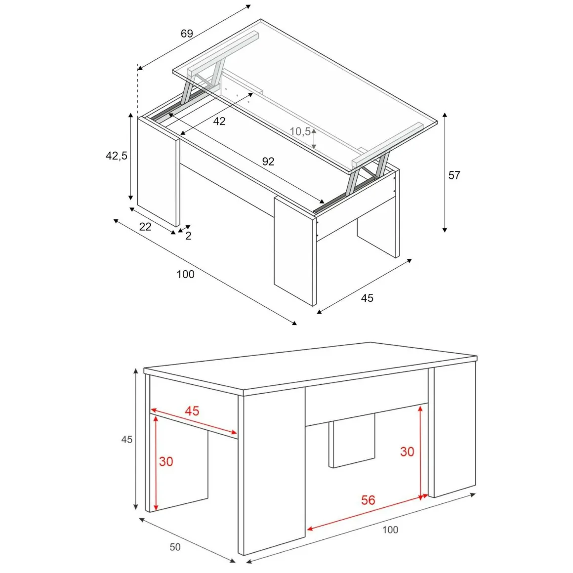 Tavolini Da Salotto|Salotto > Dmora Tavolino da salotto rettangolare 100x55x42h cm facile da pulire - Aboronzi Bianco Lucido