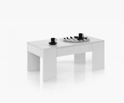 Tavolino da salotto rettangolare bianco lucido 100x45x50h cm - Almas