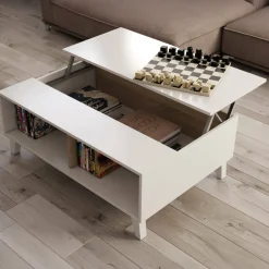 Tavolino da salotto rettangolare bianco lucido e rovere 100x38x68h cm - Parche