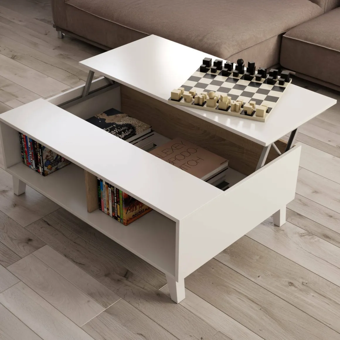 Tavolino da salotto rettangolare bianco lucido e rovere 100x38x68h cm - Parche