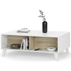 Tavolino da salotto rettangolare bianco lucido e rovere 100x38x68h cm - Parche