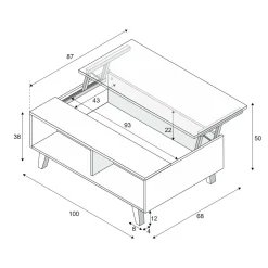 Tavolino da salotto rettangolare bianco lucido e rovere 100x38x68h cm - Parche