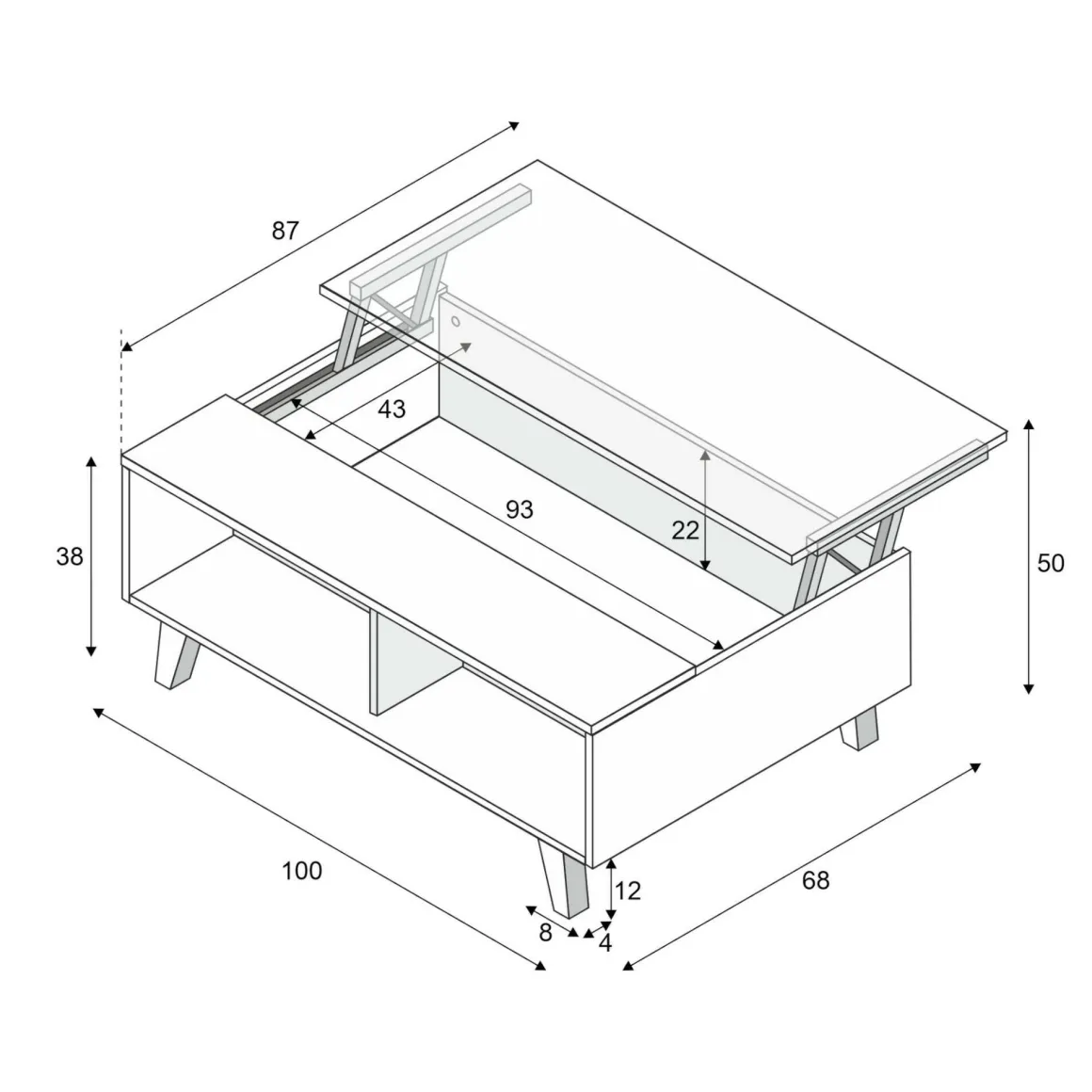 Tavolino da salotto rettangolare bianco lucido e rovere 100x38x68h cm - Parche