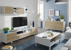 Tavolino da salotto rettangolare bianco lucido e rovere 100x38x68h cm - Parche