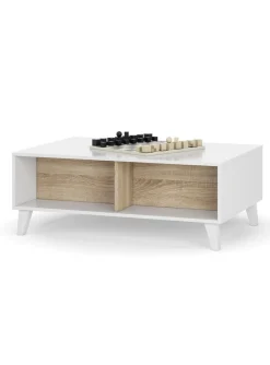 Tavolino da salotto rettangolare bianco lucido e rovere 100x38x68h cm - Parche