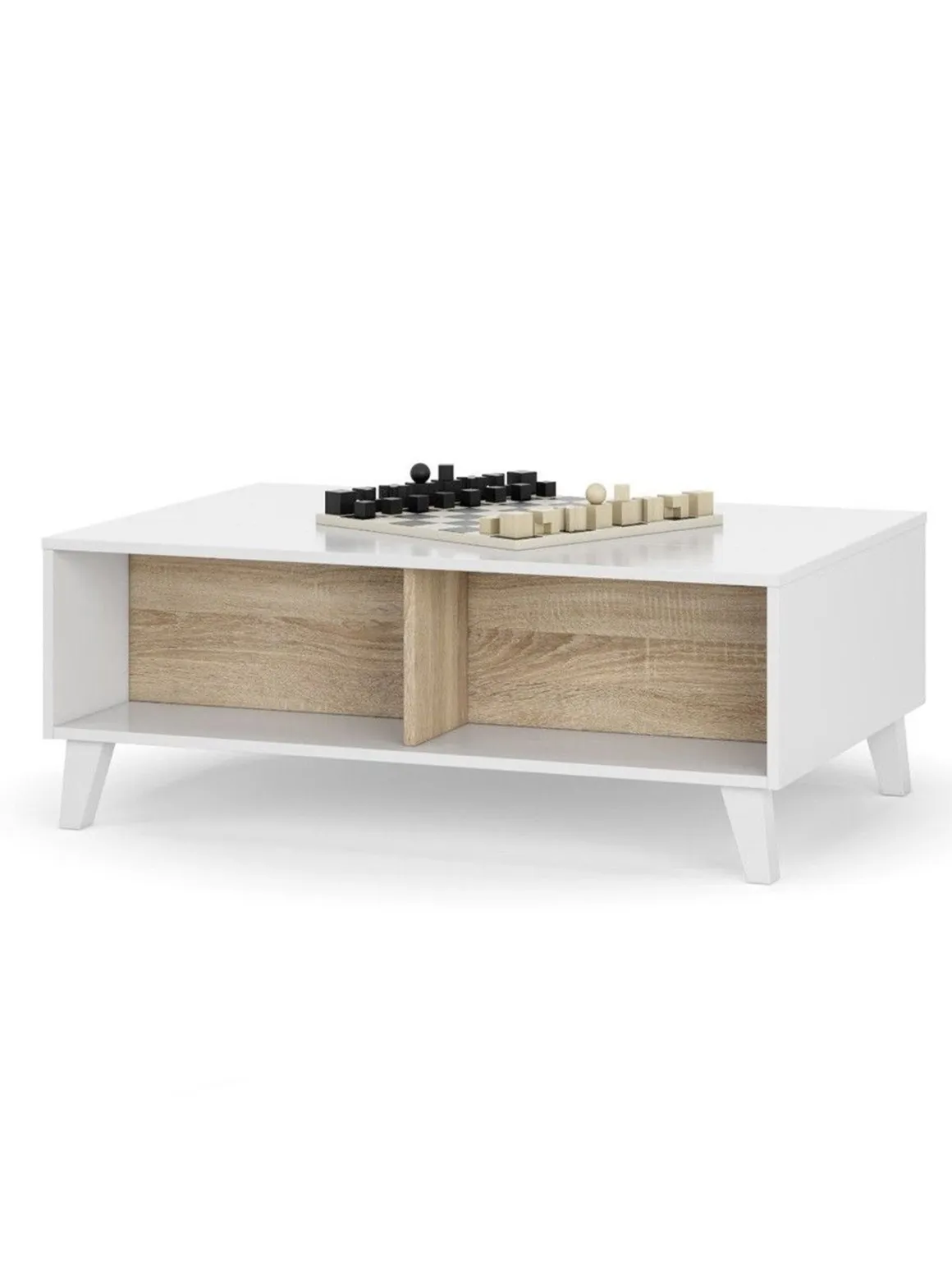 Tavolino da salotto rettangolare bianco lucido e rovere 100x38x68h cm - Parche