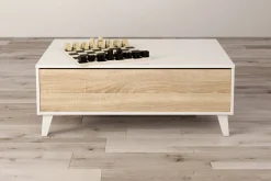 Tavolino da salotto rettangolare bianco lucido e rovere 100x38x68h cm - Parche