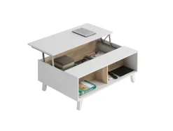 Tavolino da salotto rettangolare bianco lucido e rovere 100x38x68h cm - Parche