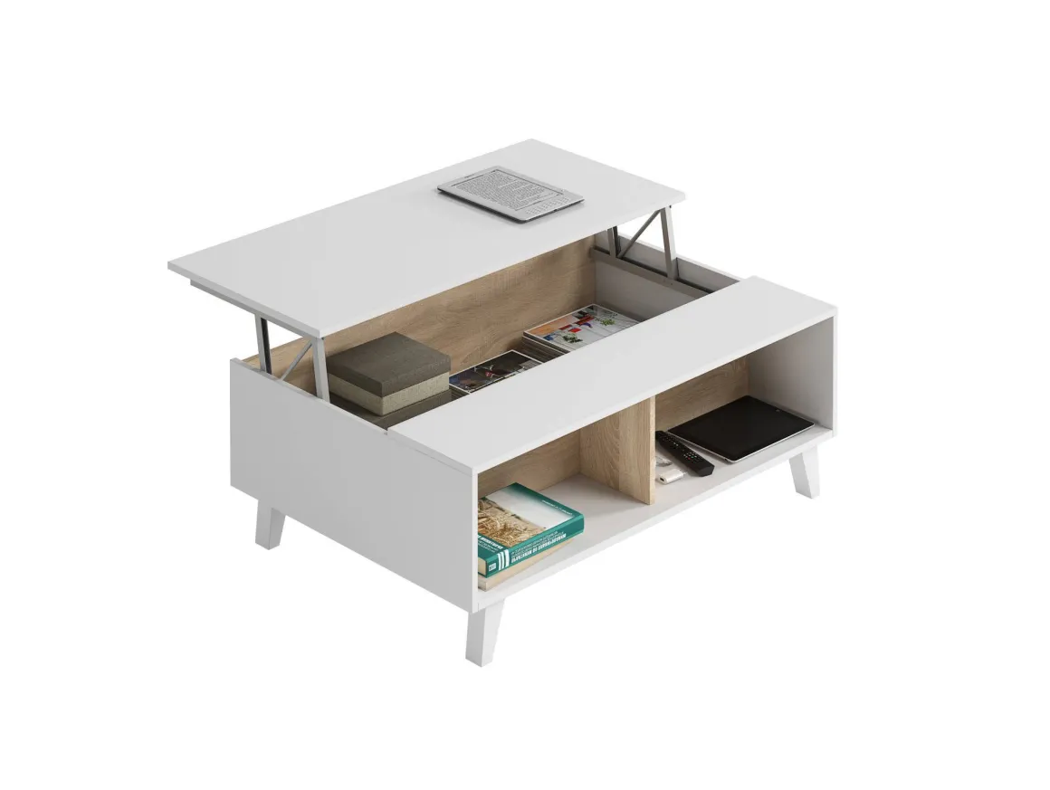 Tavolino da salotto rettangolare bianco lucido e rovere 100x38x68h cm - Parche