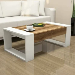 Tavolino da salotto rettangolare noce e bianco 102x60x37h cm - Kaffa