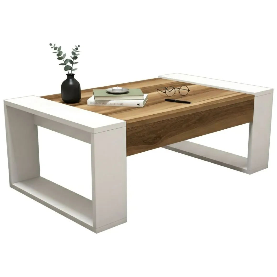 Tavolino da salotto rettangolare noce e bianco 102x60x37h cm - Kaffa