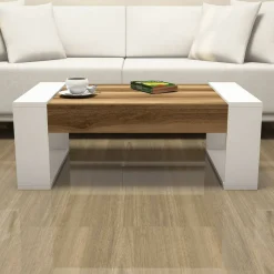 Tavolino da salotto rettangolare noce e bianco 102x60x37h cm - Kaffa