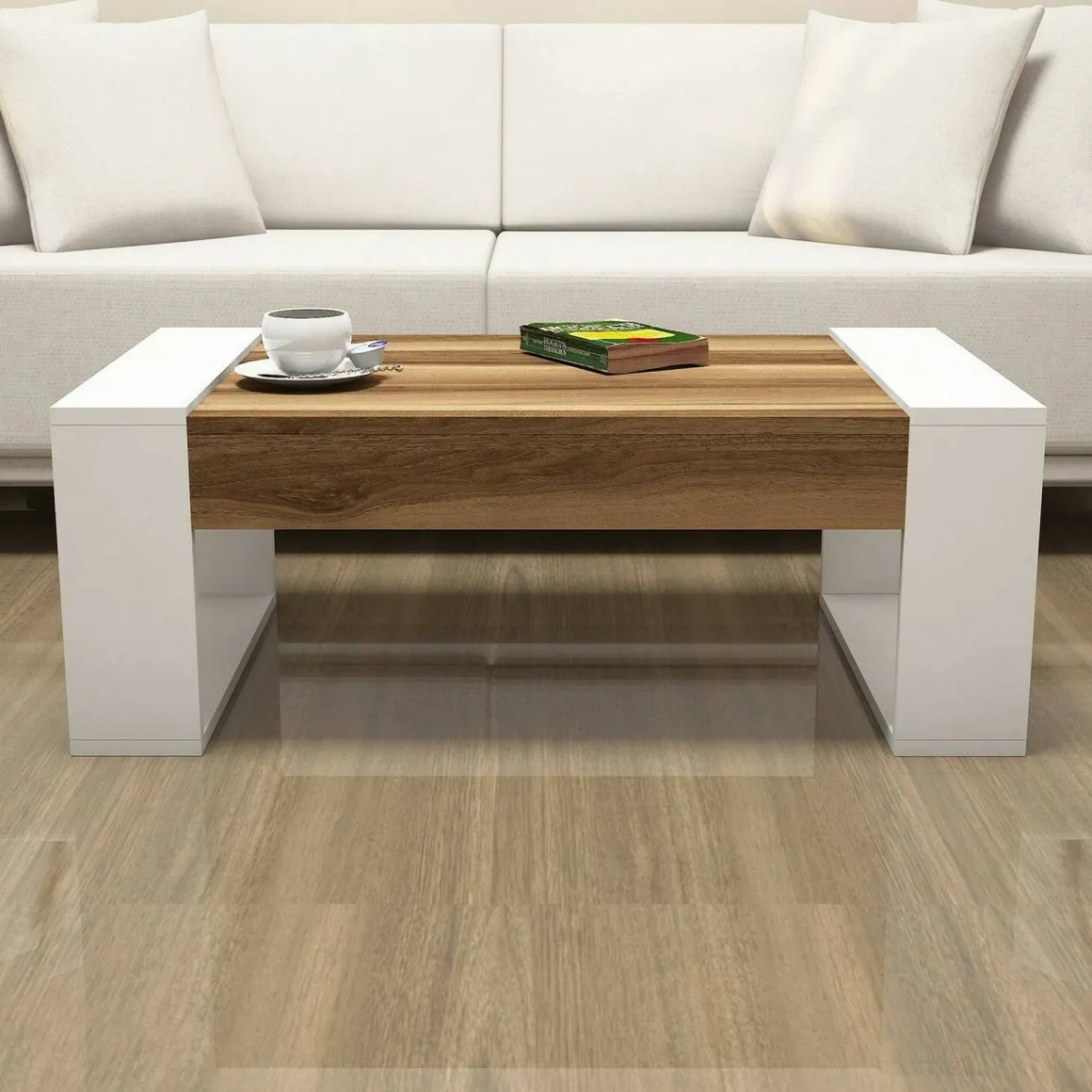 Tavolino da salotto rettangolare noce e bianco 102x60x37h cm - Kaffa