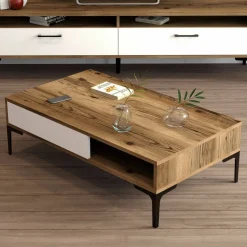 Tavolini Da Salotto|Salotto > Dmora Tavolino da salotto rettangolare noce e bianco 105x60x34h cm - Atrani Bianco Marmo, Marrone Noce