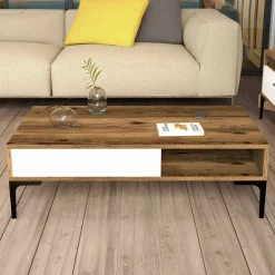 Tavolini Da Salotto|Salotto > Dmora Tavolino da salotto rettangolare noce e bianco 105x60x34h cm - Atrani Bianco Marmo, Marrone Noce