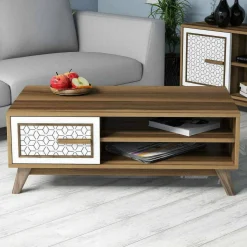 Tavolino da salotto rettangolare noce e bianco 105x60x38h cm - Thimphu