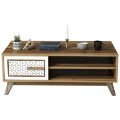 Tavolino da salotto rettangolare noce e bianco 105x60x38h cm - Thimphu