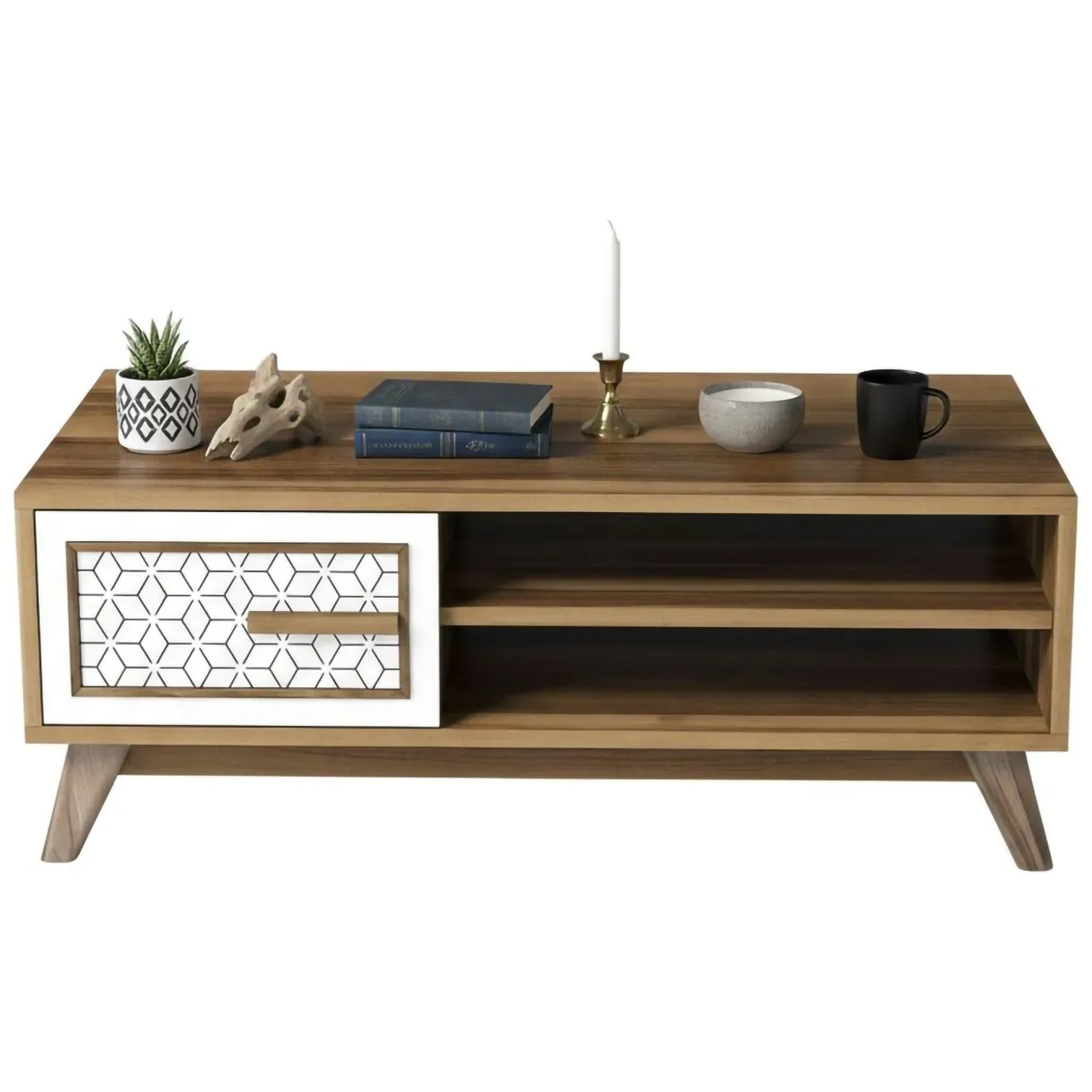 Tavolino da salotto rettangolare noce e bianco 105x60x38h cm - Thimphu