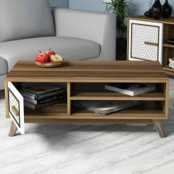 Tavolino da salotto rettangolare noce e bianco 105x60x38h cm - Thimphu