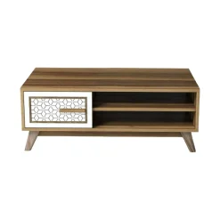 Tavolino da salotto rettangolare noce e bianco 105x60x38h cm - Thimphu