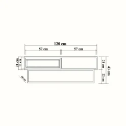 Tavolino da salotto rettangolare noce e nero 120x60x43h cm con scaffale scorrevole - Bard