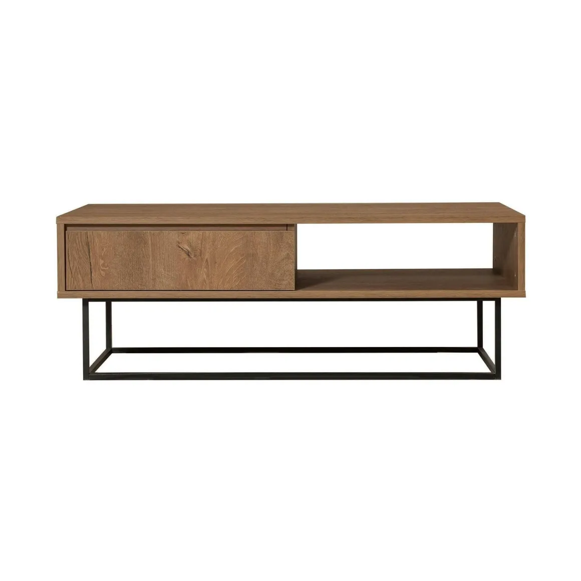Tavolino da salotto rettangolare noce e nero 120x60x43h cm con scaffale scorrevole - Bard