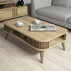 Tavolini Da Salotto|Salotto > Dmora Tavolino da salotto rettangolare quercia 80x50x27h cm - Telescopio Marrone Quercia