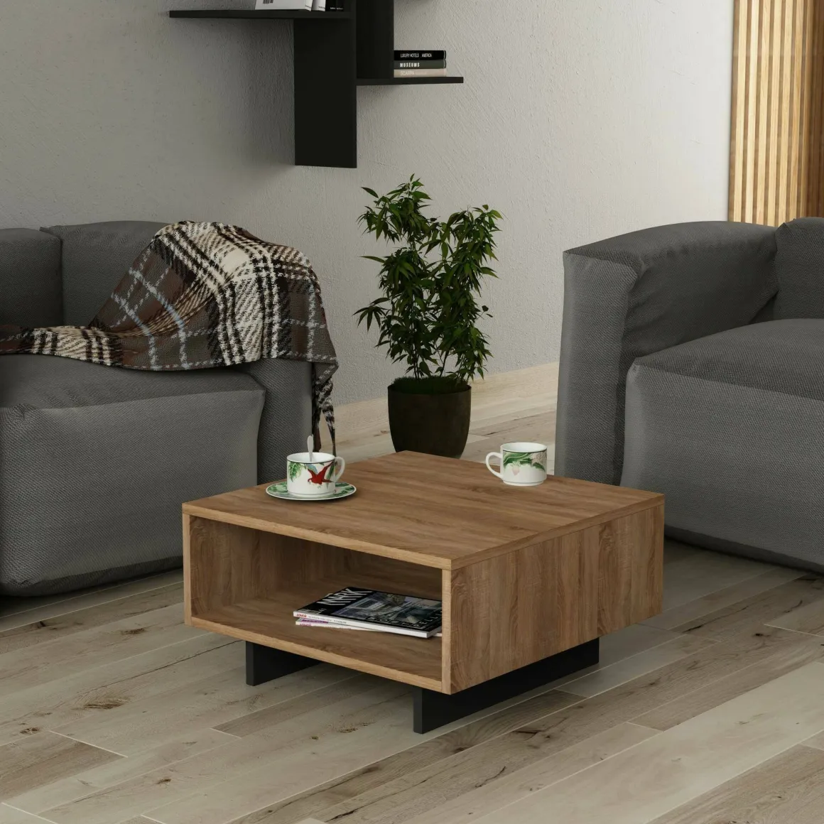 Tavolini Da Salotto|Salotto > Dmora Tavolino da salotto rettangolare quercia e bianco 90x60x31h cm - Ay Bianco, Marrone Quercia