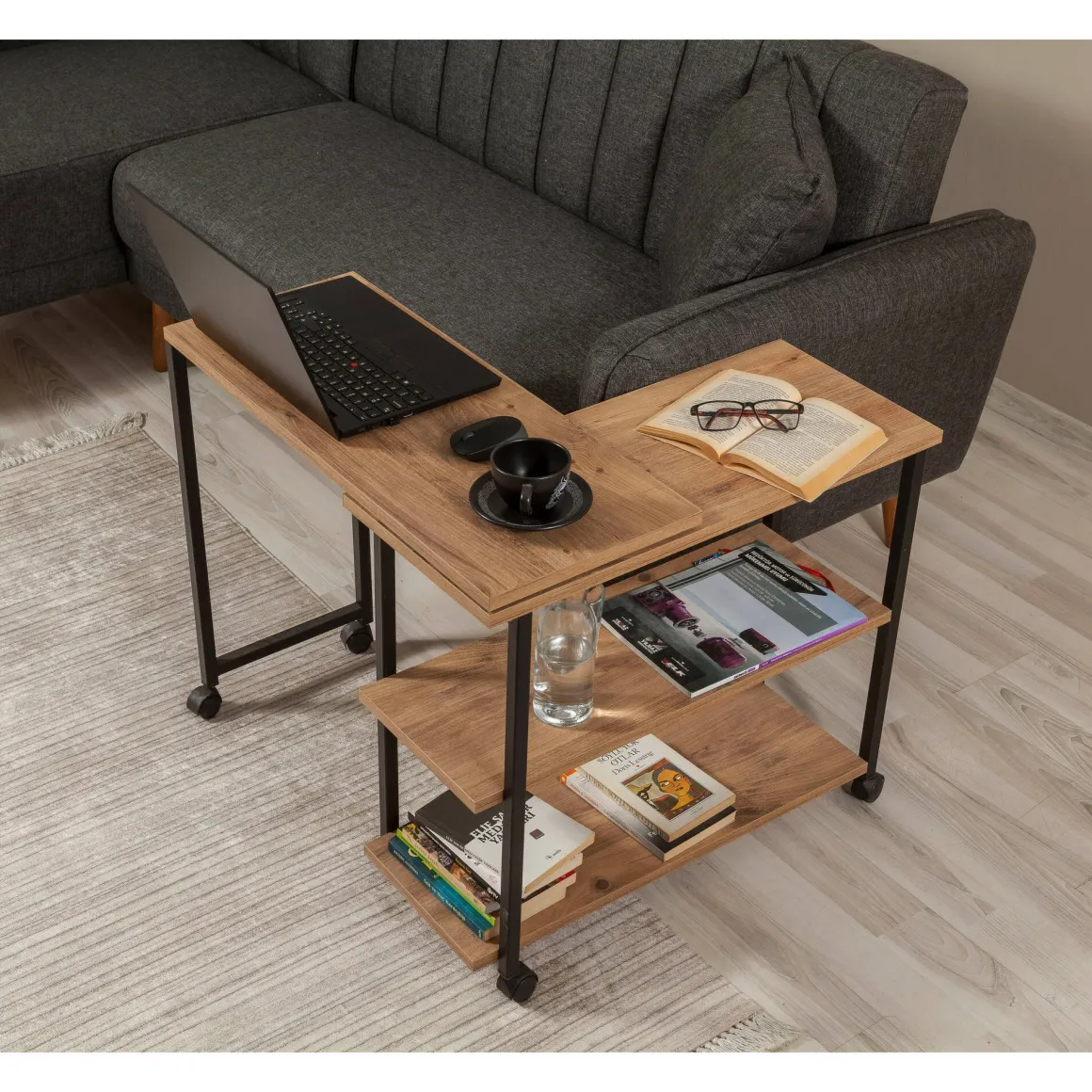 Tavolino da salotto rettangolare quercia e nero 70x76x63h cm - Lagaros