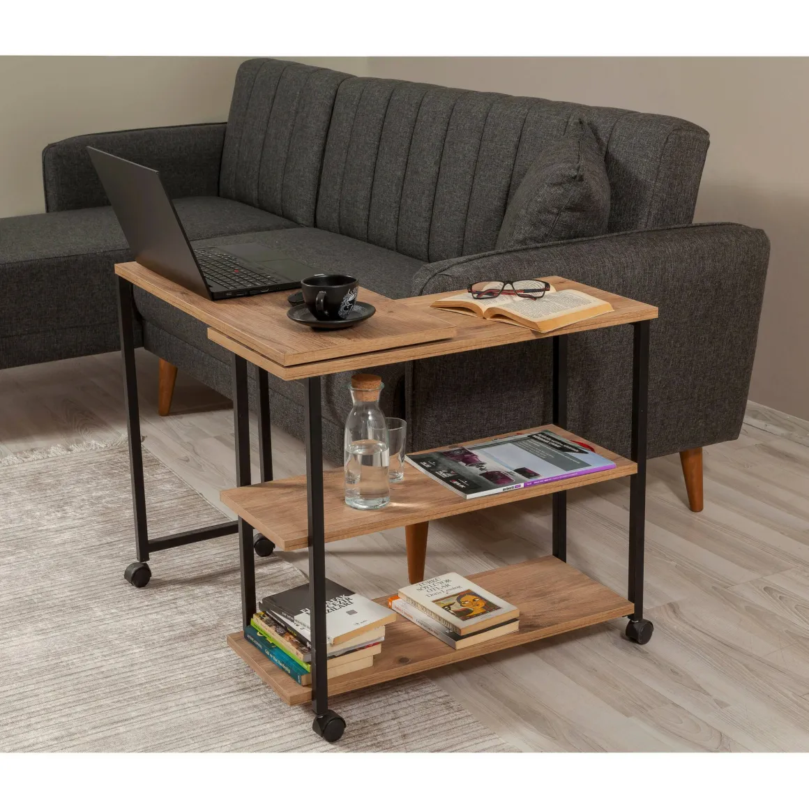 Tavolino da salotto rettangolare quercia e nero 70x76x63h cm - Lagaros