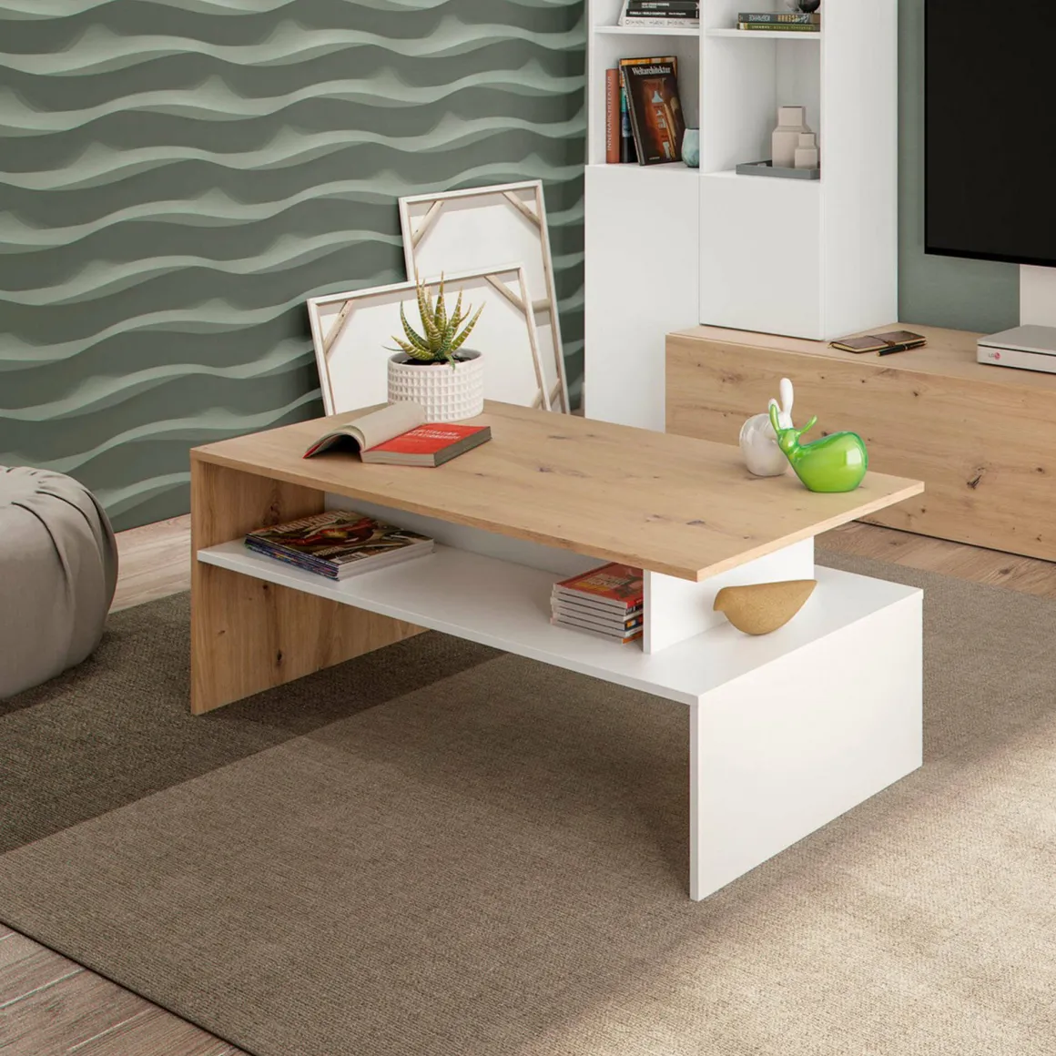 Tavolini Da Salotto > Dmora Tavolino da salotto rettangolo stondato crema 105x60x34h cm - Medicina Bianco Crema