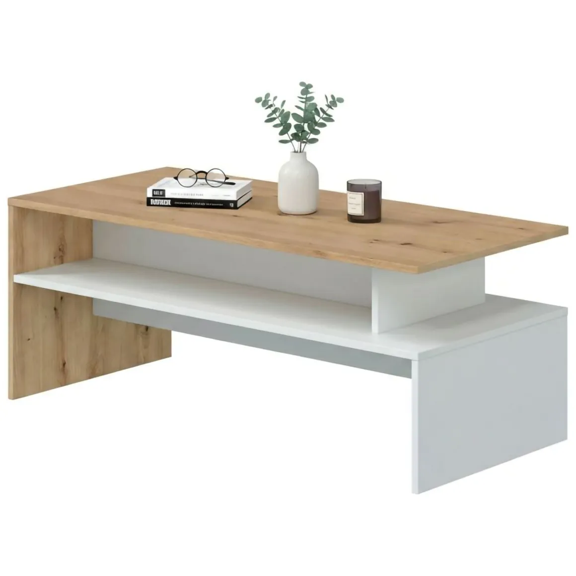 Tavolini Da Salotto > Dmora Tavolino da salotto rettangolo stondato crema 105x60x34h cm - Medicina Bianco Crema