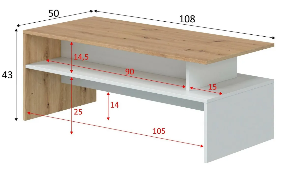 Tavolini Da Salotto > Dmora Tavolino da salotto rettangolo stondato crema 105x60x34h cm - Medicina Bianco Crema