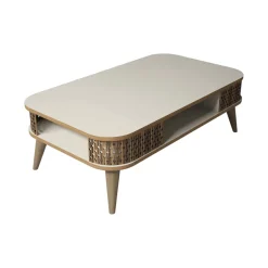 Tavolini Da Salotto > Dmora Tavolino da salotto rettangolo stondato crema 105x60x34h cm - Medicina Bianco Crema