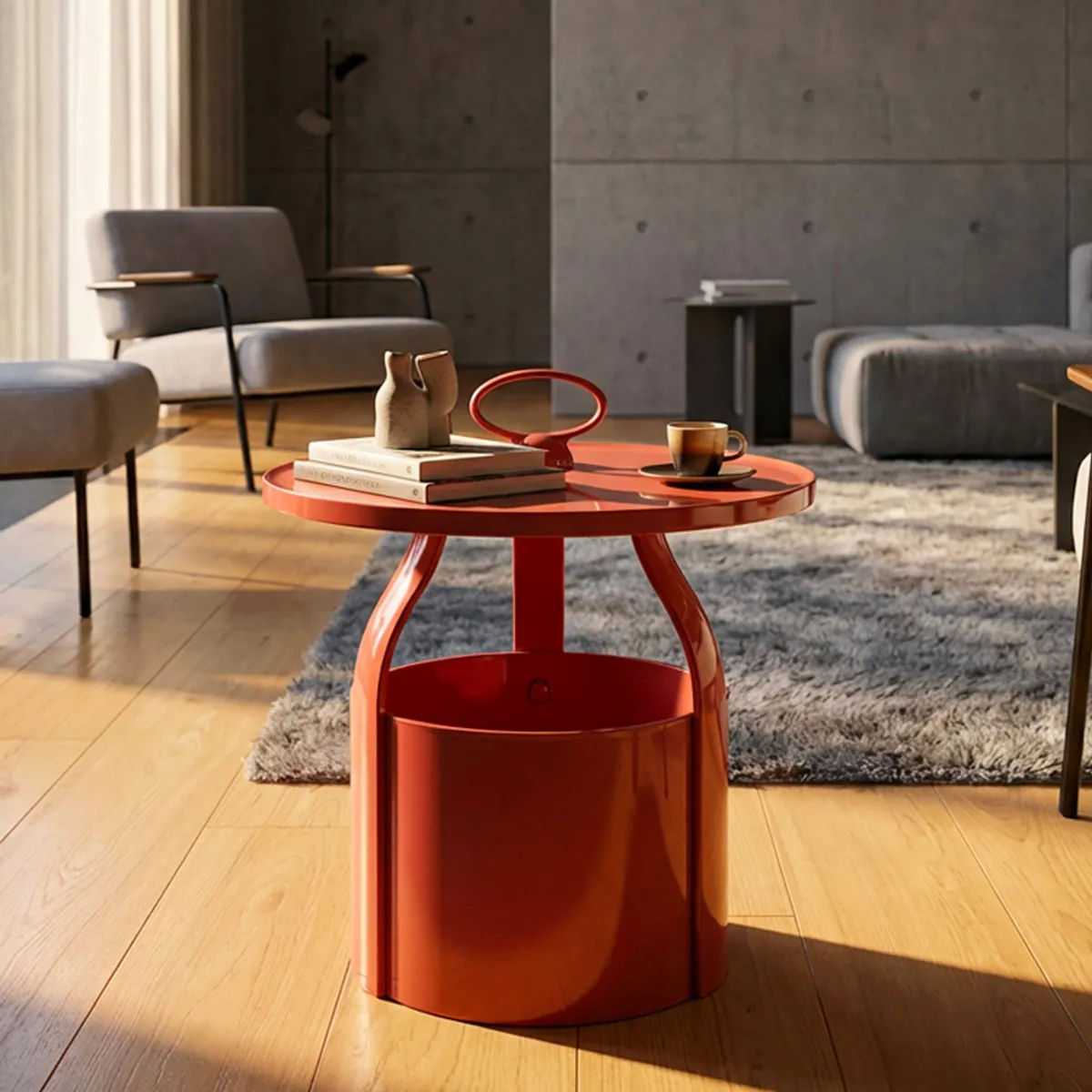 Tavolini Da Salotto > Dmora Tavolino da Salotto Forma Rotondo Colore Ripiano 46x54x46h cm, Materiale Piano in Plastica - Inle Rosso