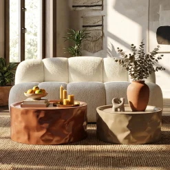 Tavolino da Salotto Rosso Marrone set da 2 Forma Rotondo 34x66x66h cm, Colore Ripiano Rosso - Ganovama