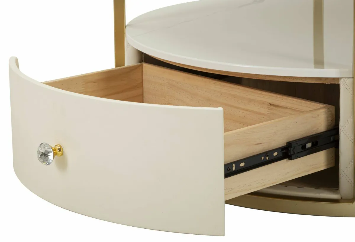 Tavolini Da Salotto > Dmora Tavolino da salotto rotondo bianco e oro 75x75x40h cm con 1 cassetto - Stabia Oro, Bianco