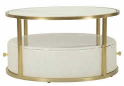 Tavolini Da Salotto > Dmora Tavolino da salotto rotondo bianco e oro 75x75x40h cm con 1 cassetto - Stabia Oro, Bianco