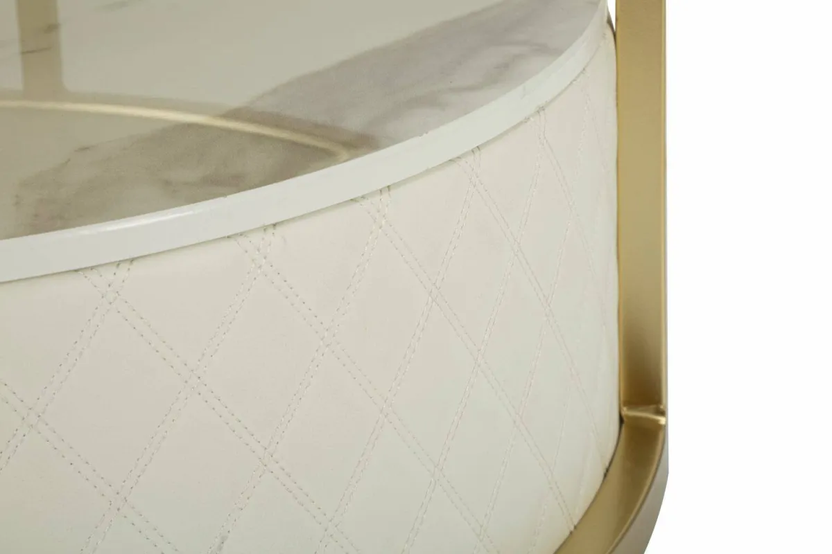Tavolini Da Salotto > Dmora Tavolino da salotto rotondo bianco e oro 75x75x40h cm con 1 cassetto - Stabia Oro, Bianco