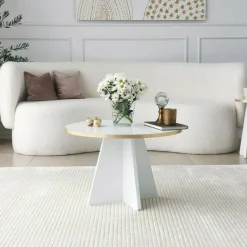 Tavolino da salotto rotondo oro e bianco 60x60x40h cm - Armanda