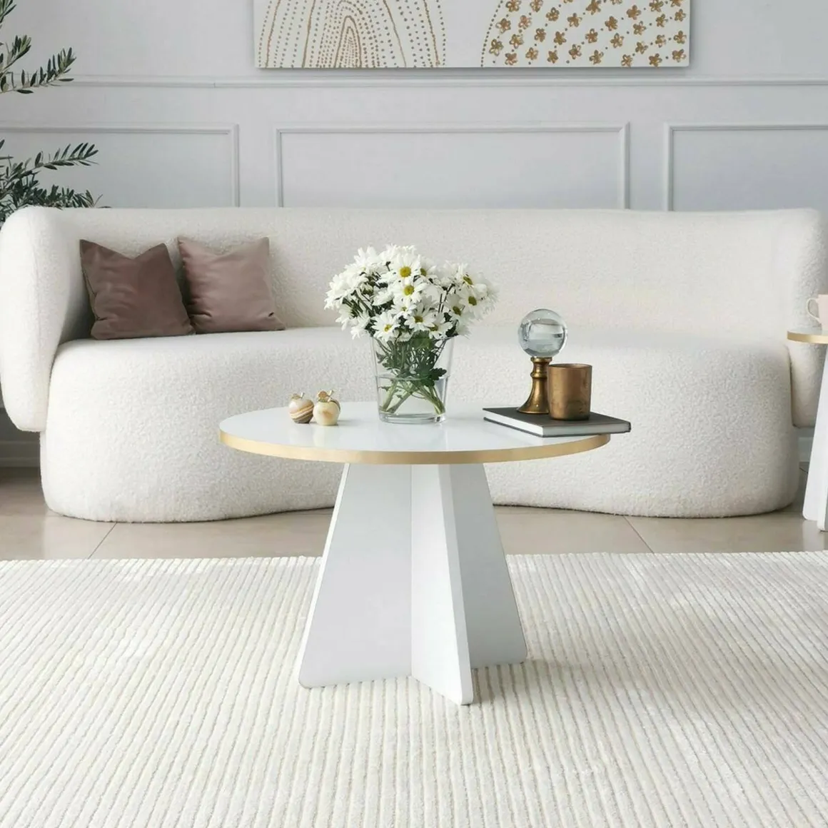 Tavolino da salotto rotondo oro e bianco 60x60x40h cm - Armanda