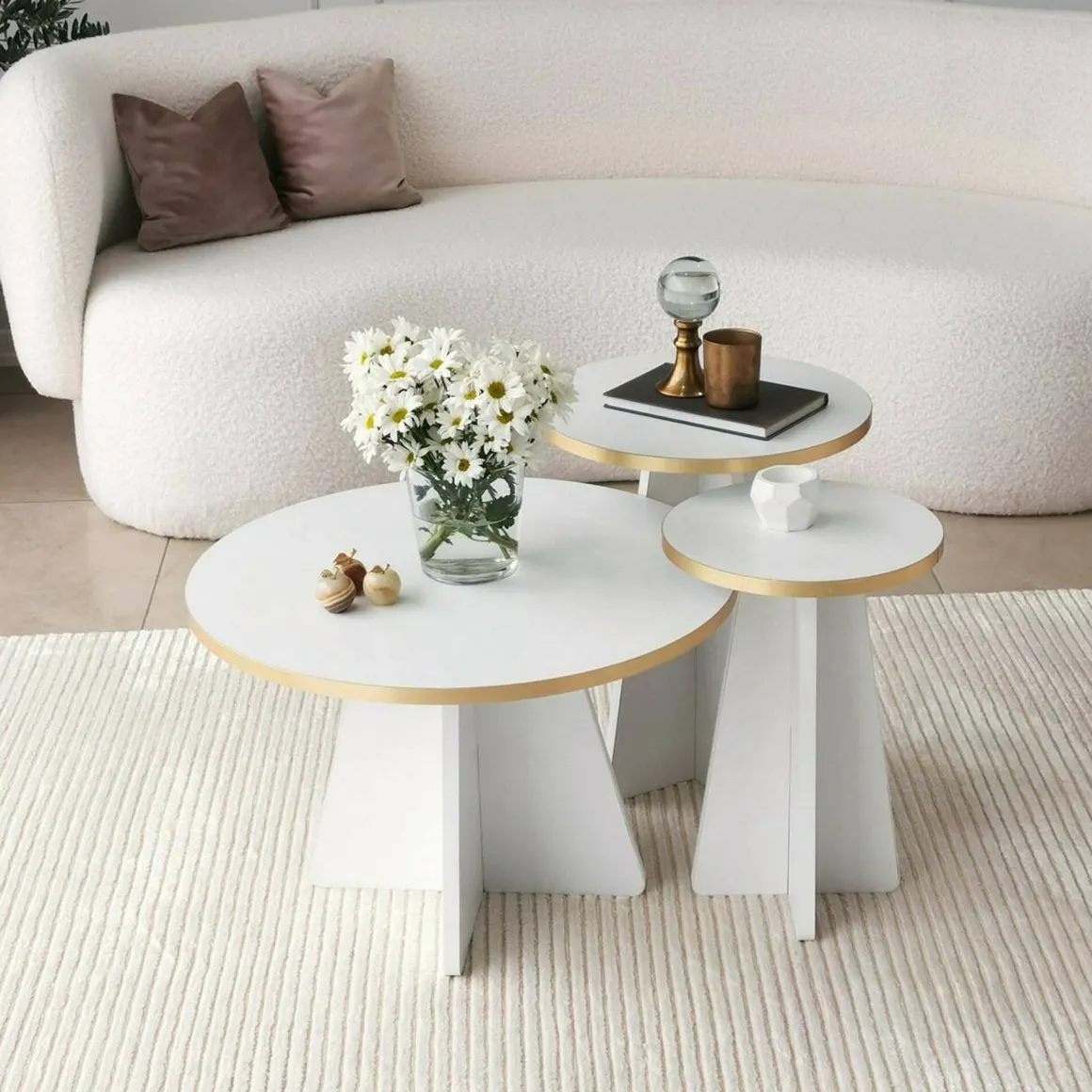 Tavolino da salotto rotondo oro e bianco 60x60x40h cm - Armanda