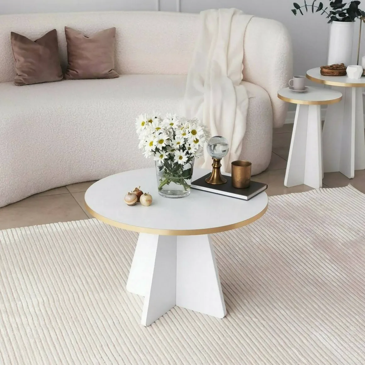 Tavolino da salotto rotondo oro e bianco 60x60x40h cm - Armanda