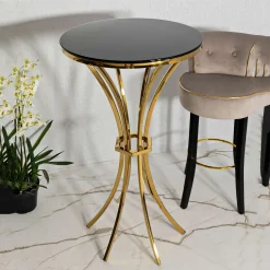 Tavolini Da Salotto > Dmora Tavolino da Salotto Trasparente oro Portaoggetti Forma Esagonale 40x35x80h cm, Colore Ripiano Trasparente - Daneso Oro, Trasparente