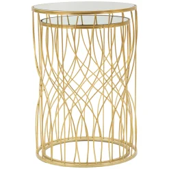 Tavolino da Salotto Trasparente oro set da 2 Forma Rotondo 38x38x55h cm, Colore Ripiano Trasparente - Fate